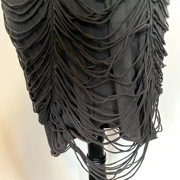 Allsaints Strappy Mummy Dress Black Size 12 Medium Cotton Fringe Tattered Gothic - Picture 5 of 15
